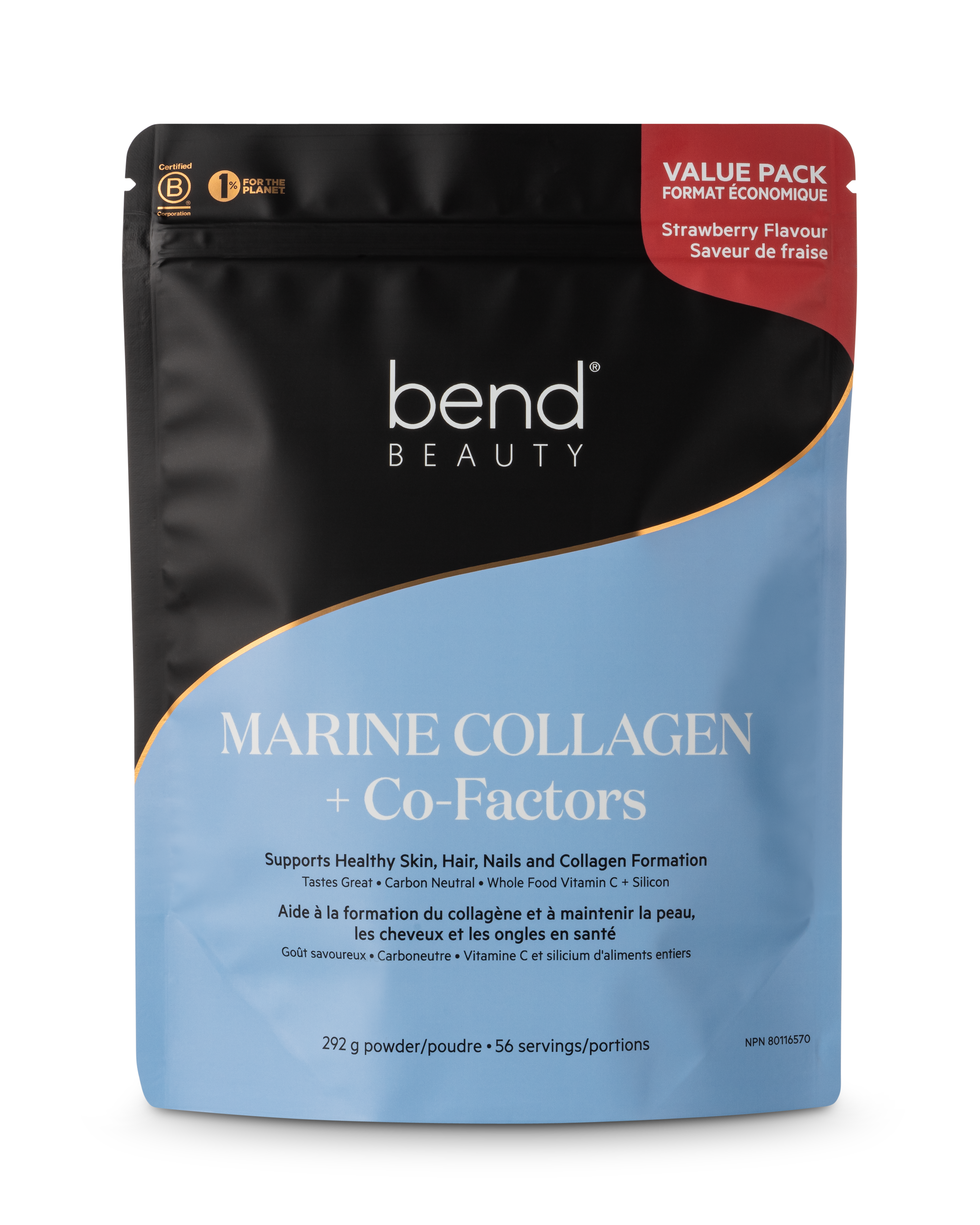 Bend Beauty Collagène Marin + Co-Facteurs Saveur de Fraise Format Économique 292g